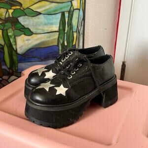 morbid threads vintage hot topic silver star black loafer platform shoes
